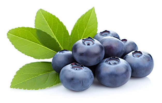 fresh tasty blueberry with leaves isolated on white background