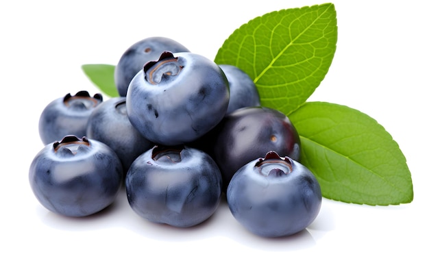 fresh tasty blueberry with leaves isolated on white background