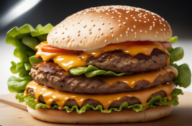 Fresh tasty burger on dark background