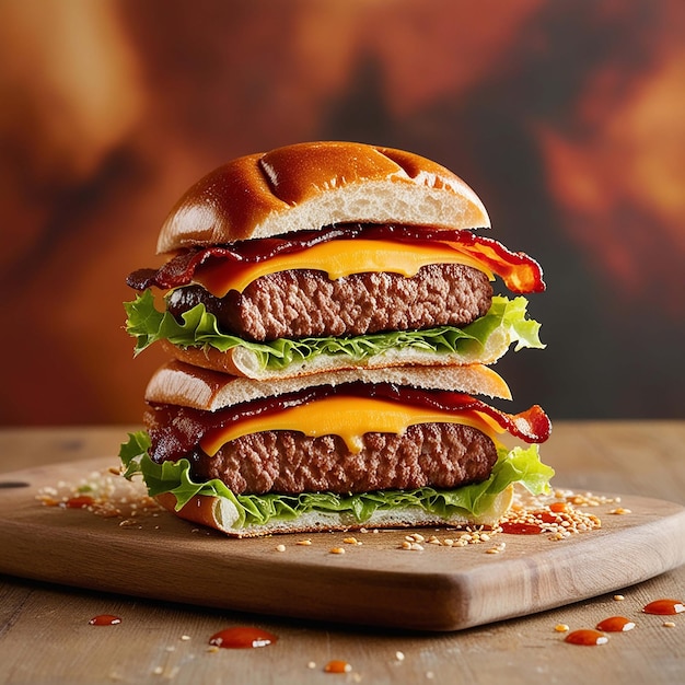 fresh tasty burger and french fries closeup