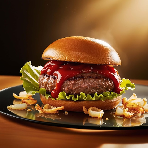 fresh tasty burger and french fries closeup