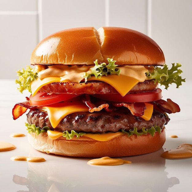 Fresh tasty burger and french fries closeup