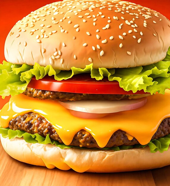 Fresh tasty burger on wooden background