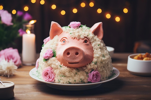 Fresh and tasty cake in the shape of pig