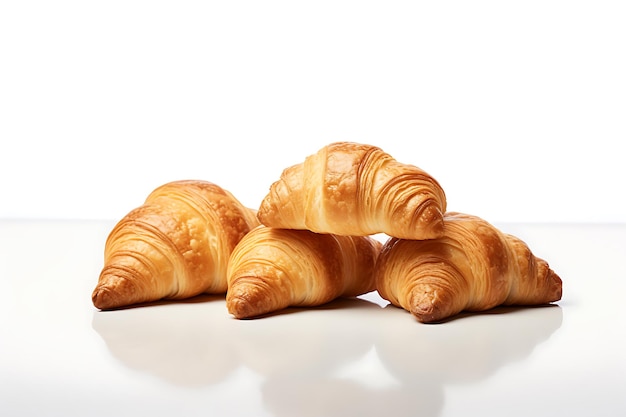 Fresh tasty croissants on white background