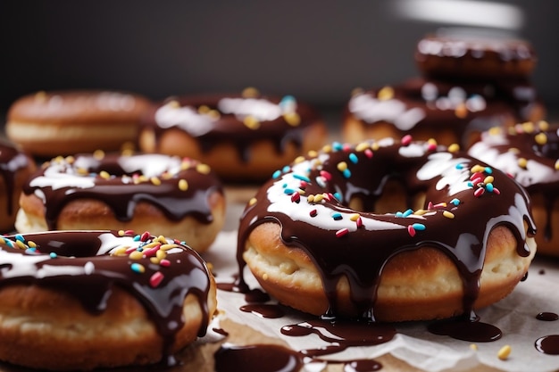 Fresh tasty donuts with chocolate glaze