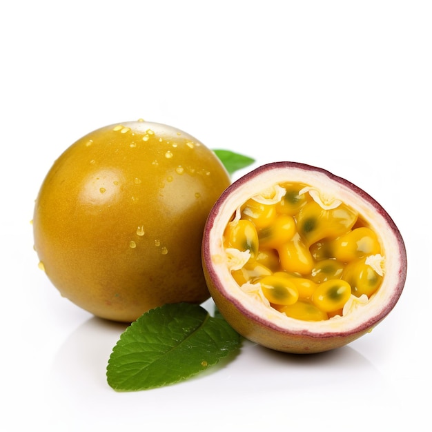 Fresh tasty passion fruit pair isolated on white background