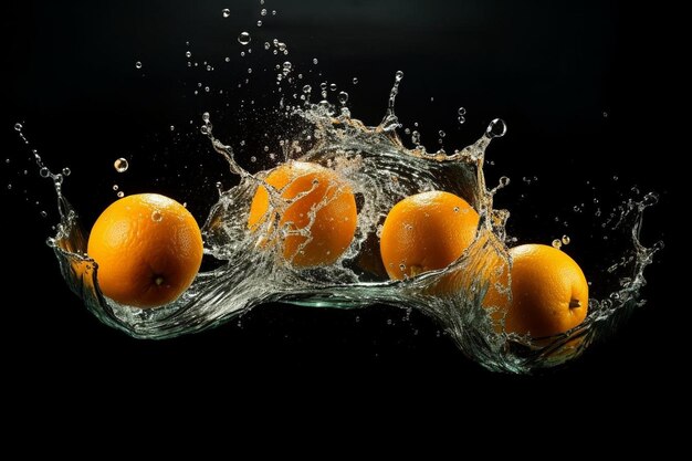 Fresh three tangerines in the water