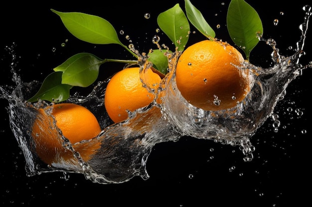 Fresh three tangerines in the water