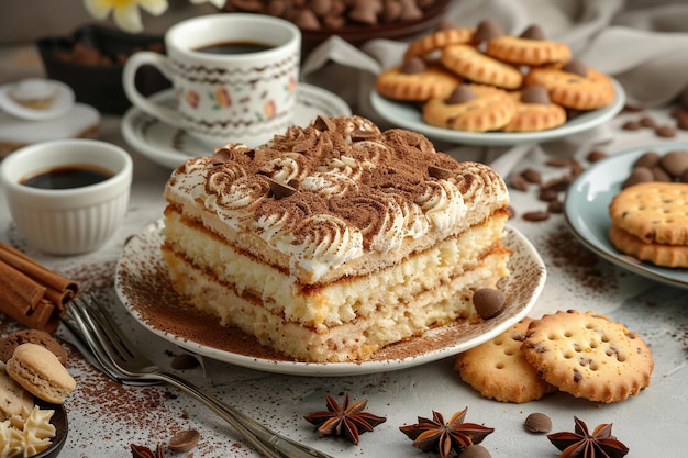 Fresh tiramisu and biscuits