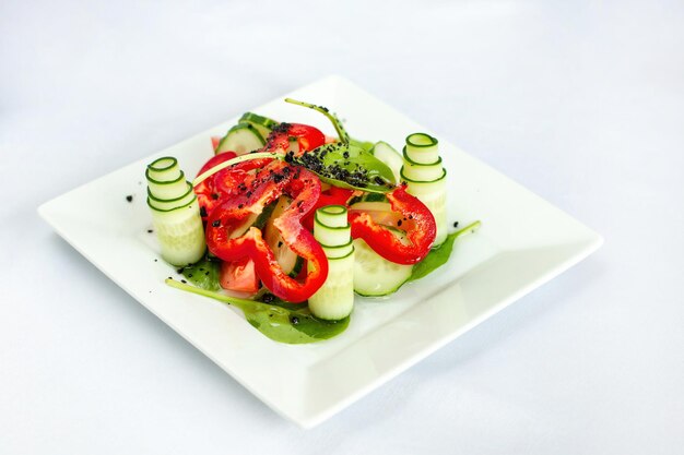 Fresh Tomato and Cucumber Salad with sweet bell pepper Diagonal composition