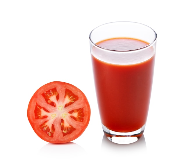 Fresh tomato juice isolated on white background