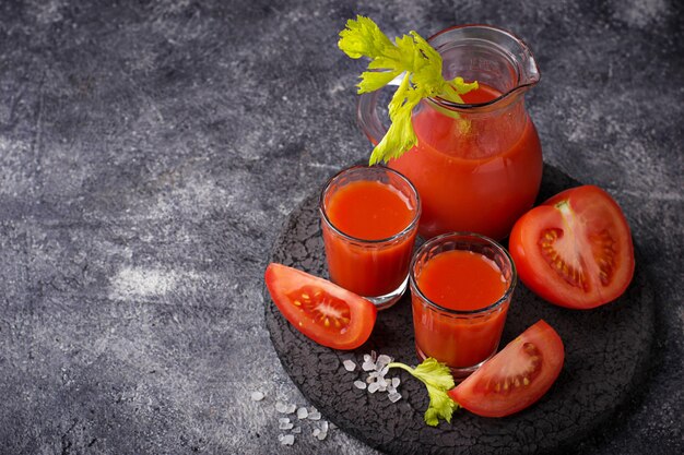 Fresh tomato juice. Selective focus