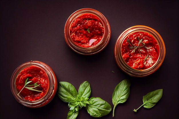 Fresh tomato sauce on table