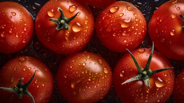 Fresh tomatoes on dark background Image generated by Ai