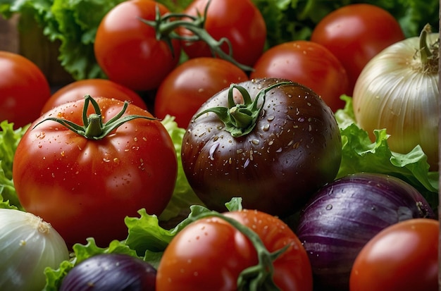 Fresh tomatoes lettuce and onions for burgers