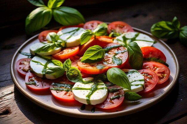 fresh tomatoes on a plate with basil and basil.