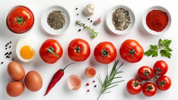 Photo fresh tomatoes spices and herbs on a white background