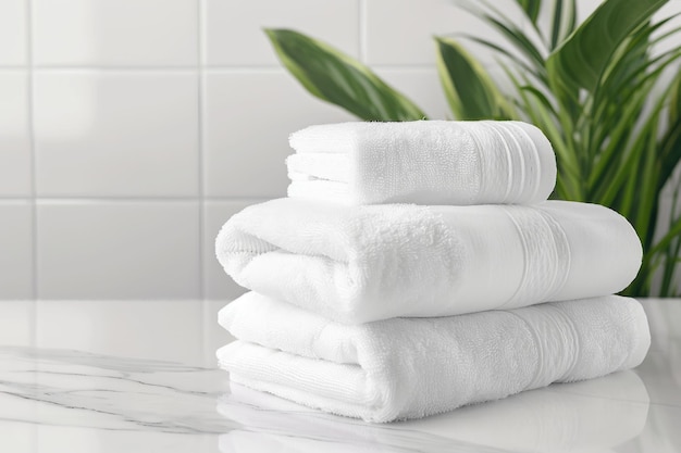 Fresh Towels on Marble Countertop