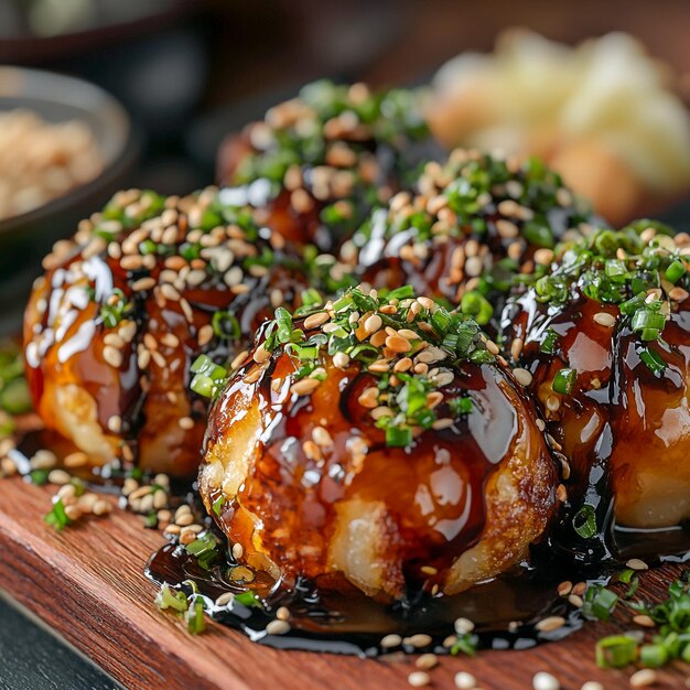 Fresh Traditional Delicious Takoyaki Japanese Street Food Authentic Octopus Balls on Plate