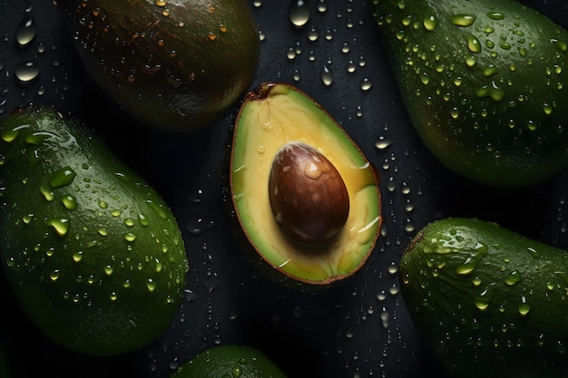 Fresh tropical avocado fruit close up good for background Neural network AI generated