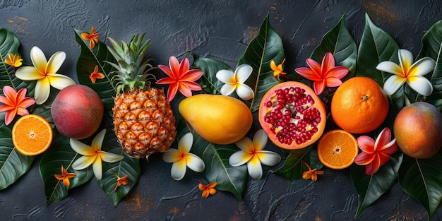 Photo fresh tropical fruit display on a table