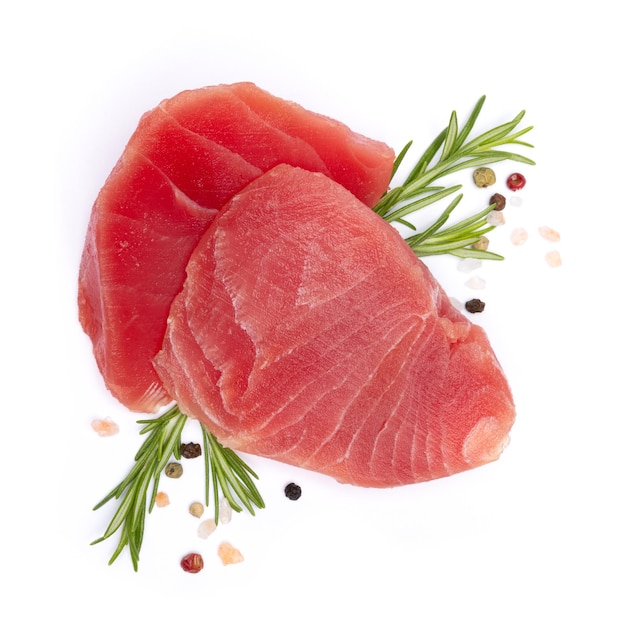 Fresh tuna fish steak isolated on a white background