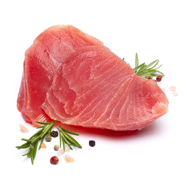 Fresh tuna fish steak isolated on a white background