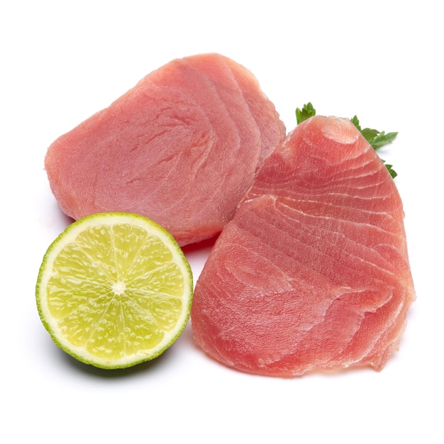 Fresh tuna fish steak isolated on a white background