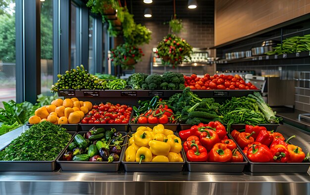 Fresh Vegetable Display in Grocery Store Generative AI