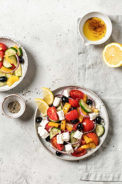 Fresh vegetable greek salad  Top view