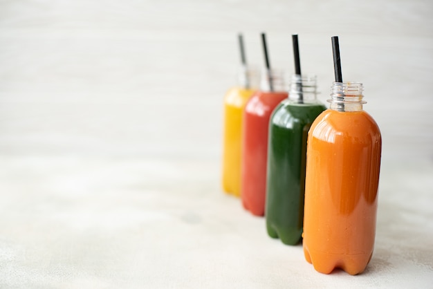 Fresh vegetable juices in a small bottle