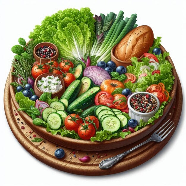 Photo fresh vegetable salad in a bowl on wooden table generative ai