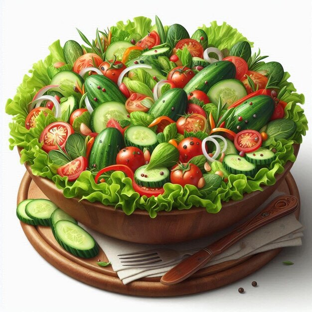 Photo fresh vegetable salad in a bowl on wooden table generative ai