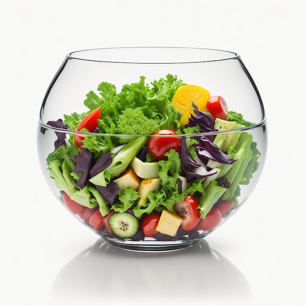 Fresh vegetable salad on glass bowl