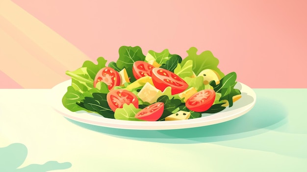 Photo fresh vegetable salad on a vibrant pastel background perfect for healthy eating and wellness concepts generative ai