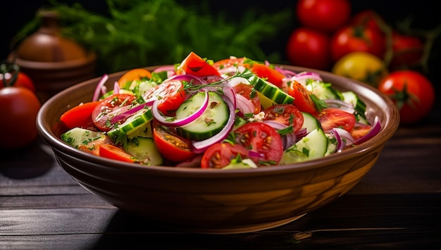 Fresh vegetable salad with grilled chicken and cherry tomatoes cucumber