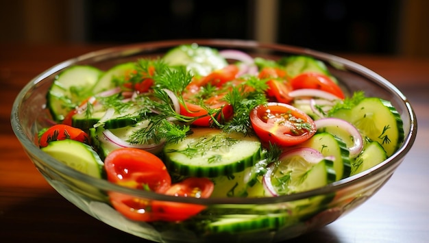 Fresh vegetable salad with grilled chicken and cherry tomatoes cucumber