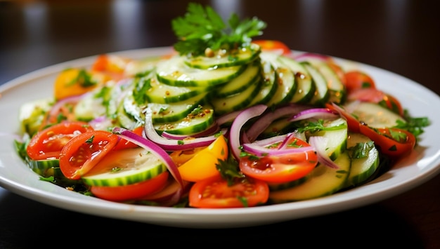 Fresh vegetable salad with grilled chicken and cherry tomatoes cucumber