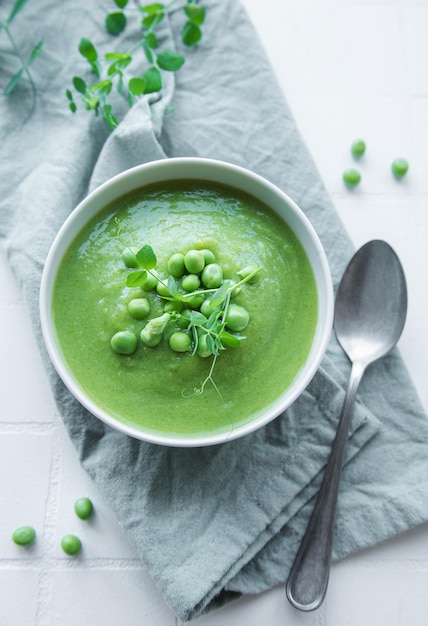 Fresh vegetable soup made of green peas