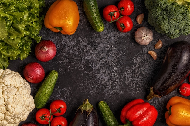 Fresh vegetables on a dark table