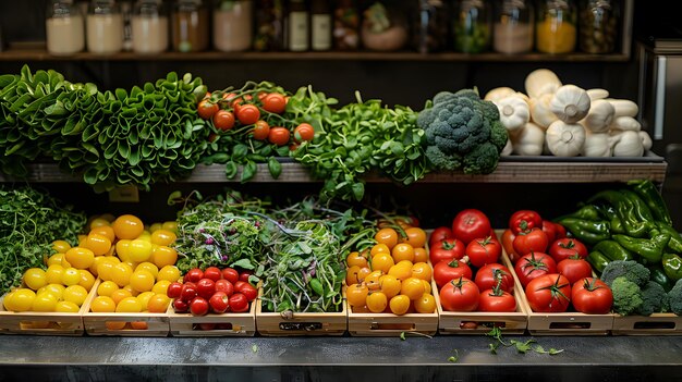 Fresh Vegetables Display in Grocery Store Generative AI