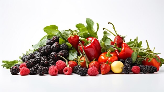 Fresh vegetables fruits and berries on a white background