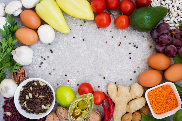 Fresh vegetables and fruits on a table