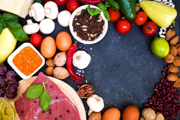 Fresh vegetables and fruits on a table