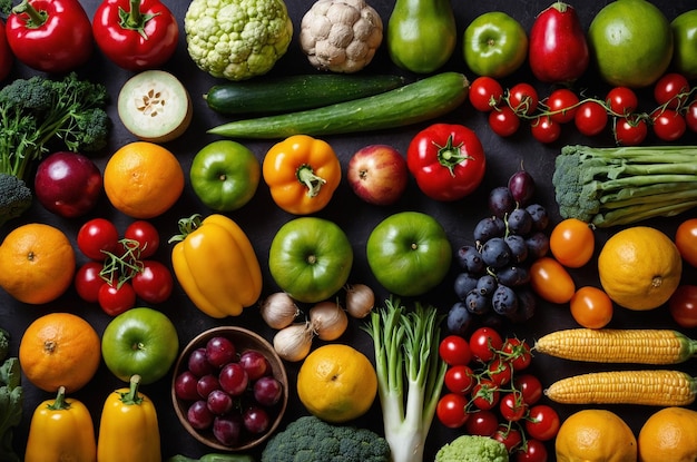 Fresh Vegetables and Fruits on White Background