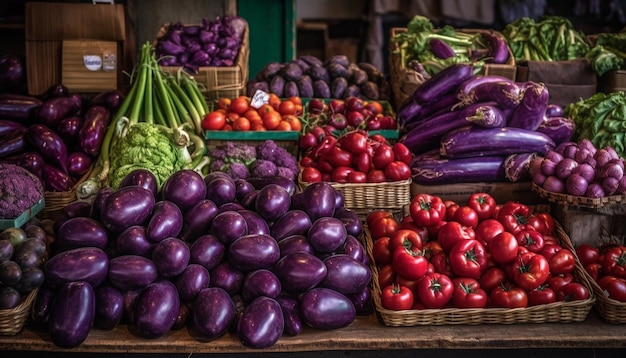 Fresh vegetables and fruits in wicker basket generated by AI