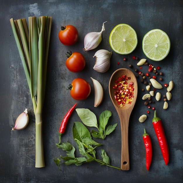 Fresh vegetables and herbs ingredients of Thai food