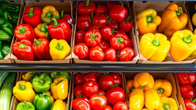 Photo fresh vegetables neatly arranged in market crates assorted produce colorful vegetables grocery display healthy eating concept