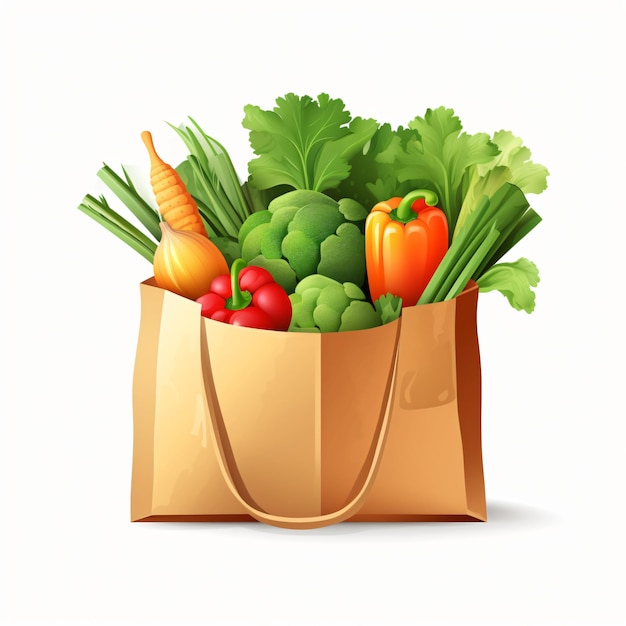 Fresh vegetables in a paper bag isolated 3D illustration